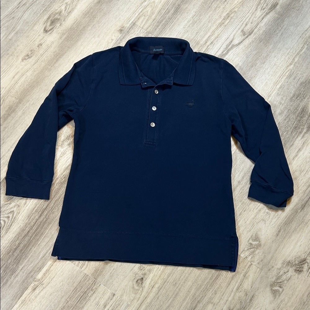 Faconnable Polo Shirt | Preppy Quiet Luxury Dark Navy Blue 3/4 Sleeve Top | Sz M